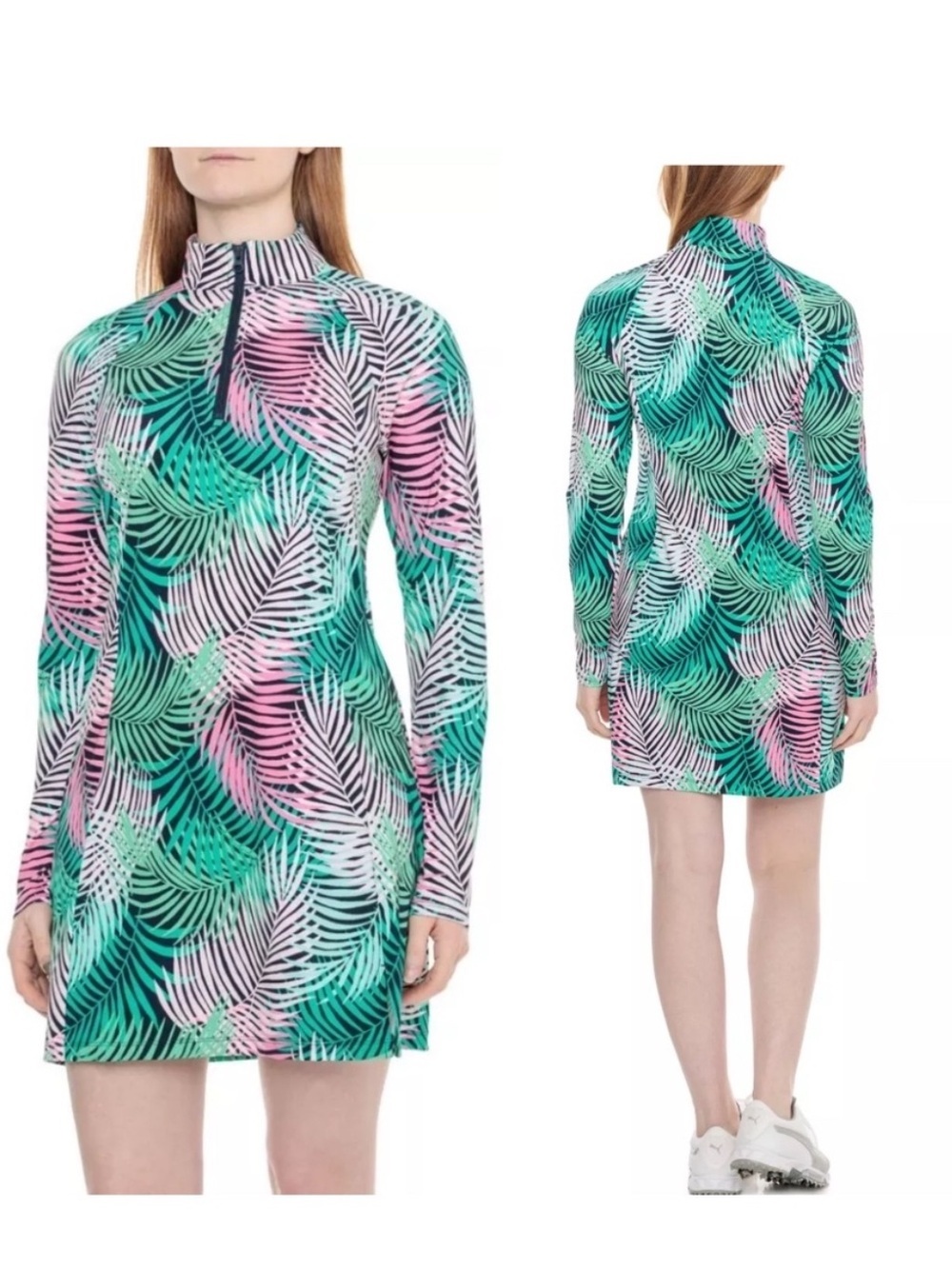 Tommy Bahama Golf Long Sleeve Quarter Zip Tropical Palm Dress